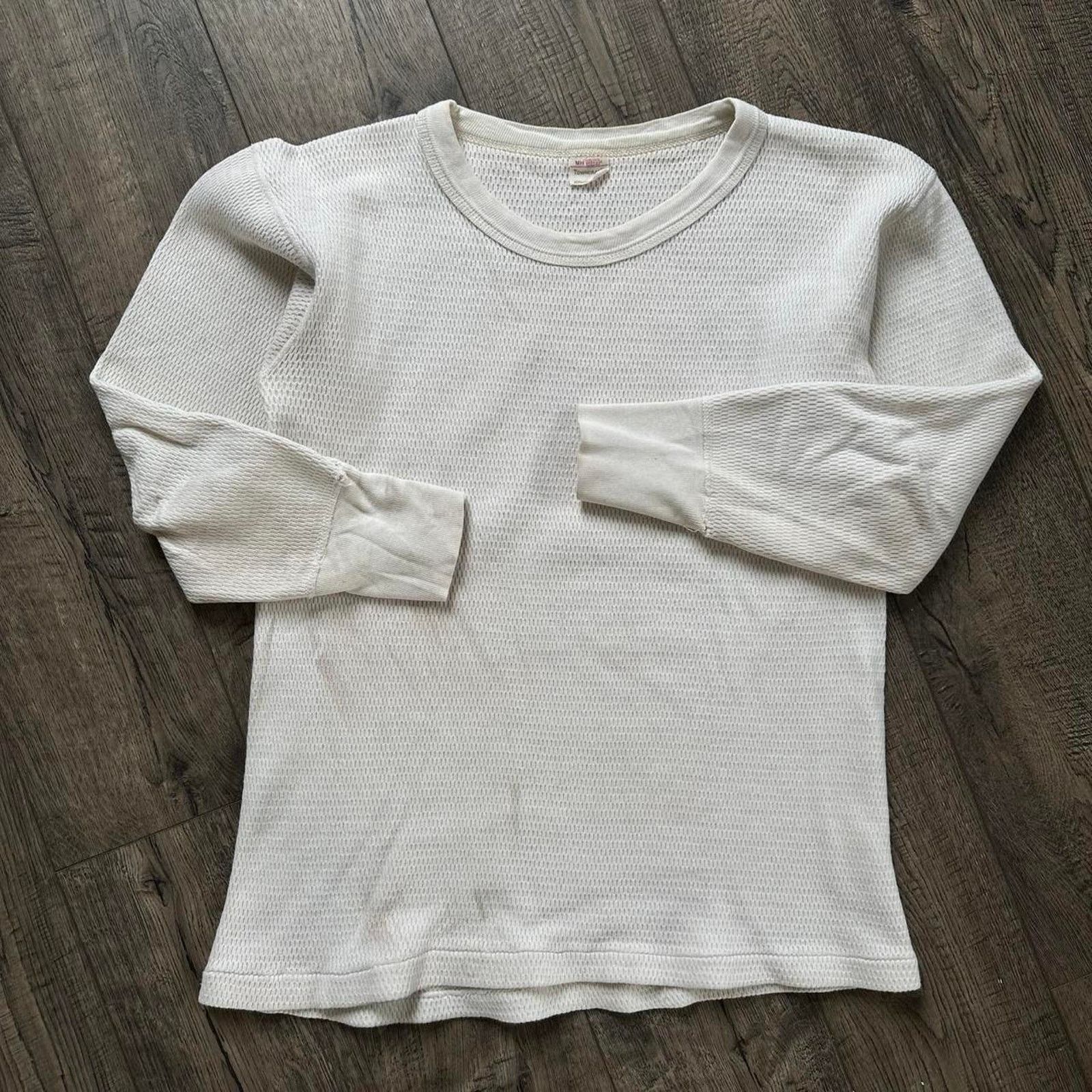 Vintage Vintage 70s Thrashed Basic White Cream Thermal Longsleeve Size US L / EU 52-54 / 3 - 3 Thumbnail