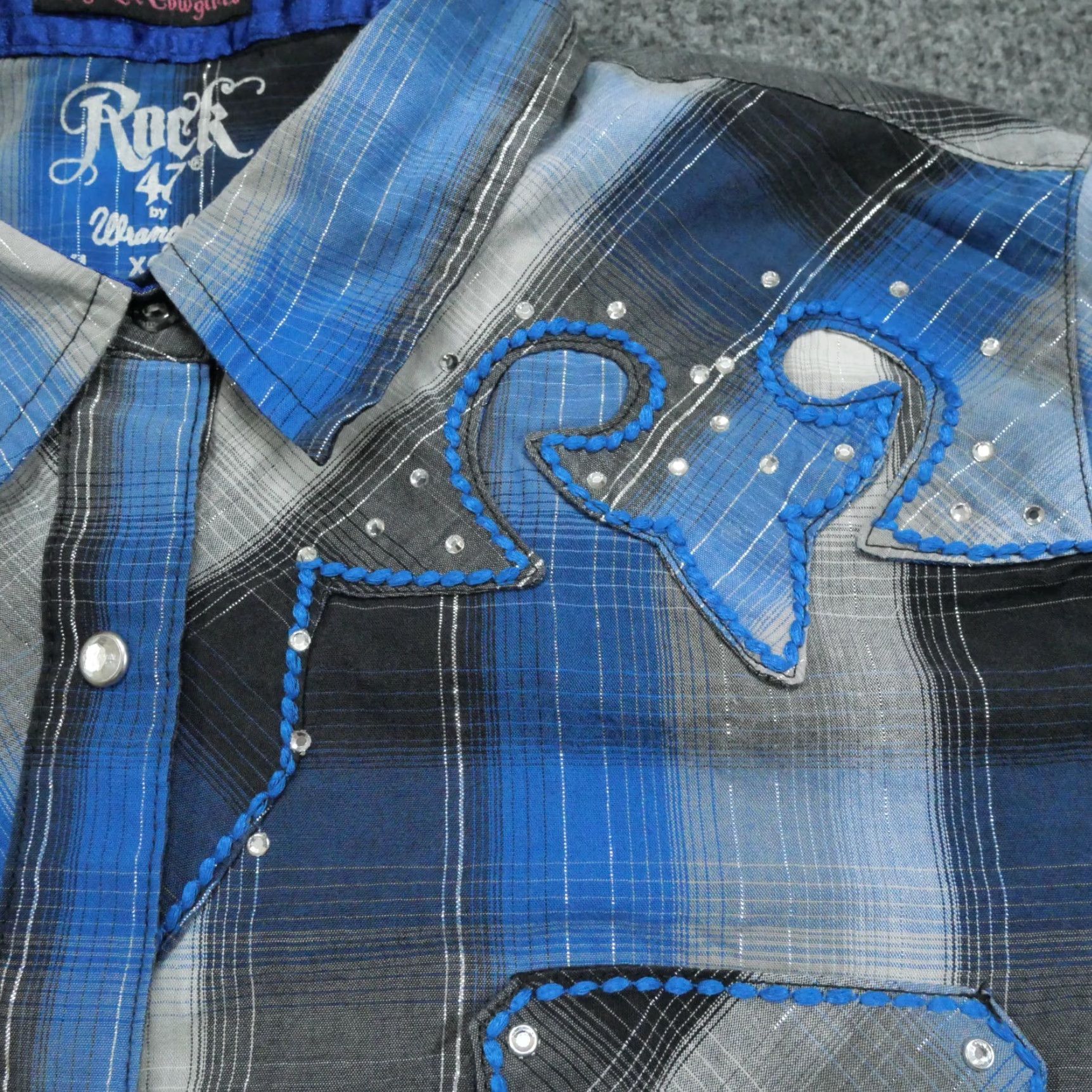 Wrangler VINTAGE Wrangler Pearl Snap Shirt Womens XL Blue Black Plaid Western Casual Long Sleeve Collared Snap Button-Up Size XL / US 12-14 / IT 48-50 - 4 Thumbnail