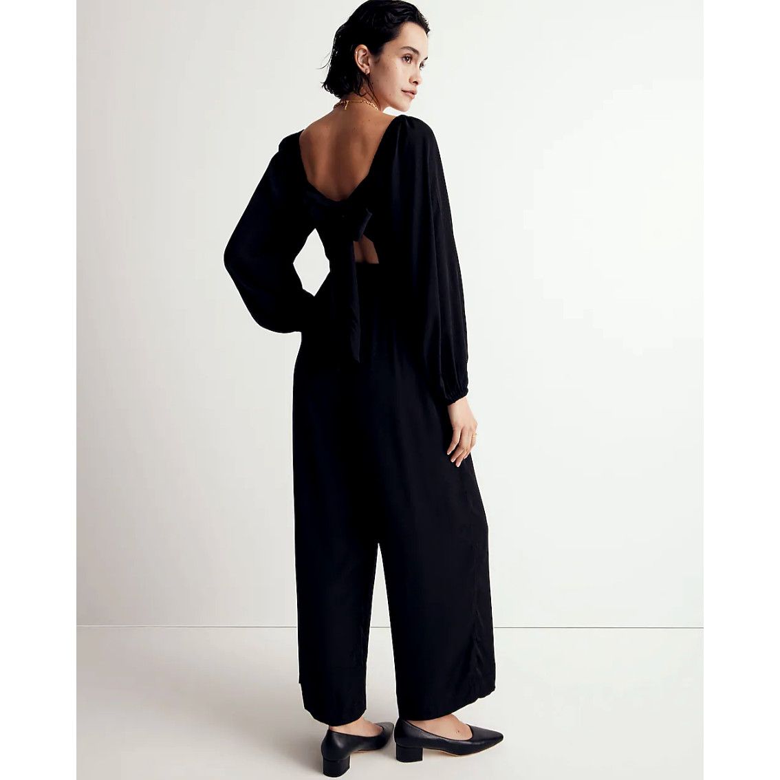 image of Madewell Lucie Tie-Back Long-Sleeve Jumpsuit Size 12 NWT in Black, Women's
