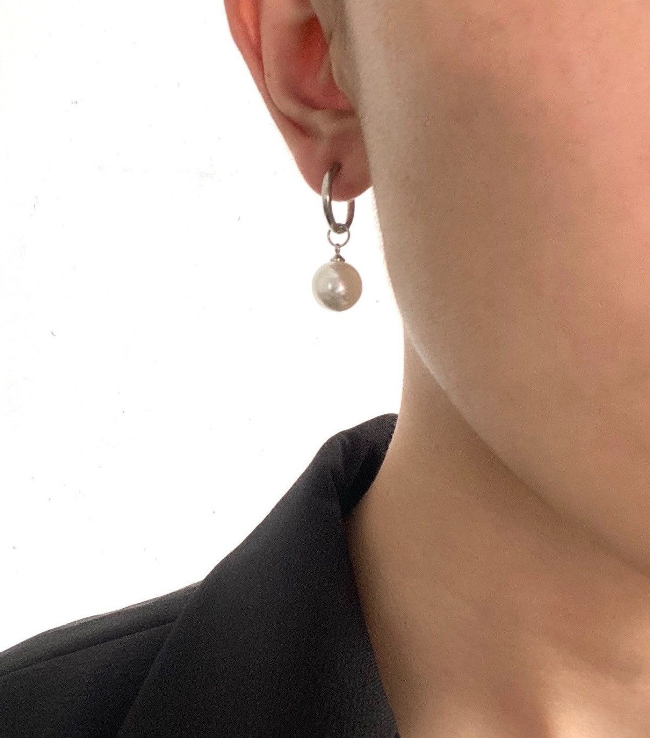Jewelry x Vintage Retro Punk 2000S Y2K Pearl Pendant Hoop Earrings in Silver, Men's