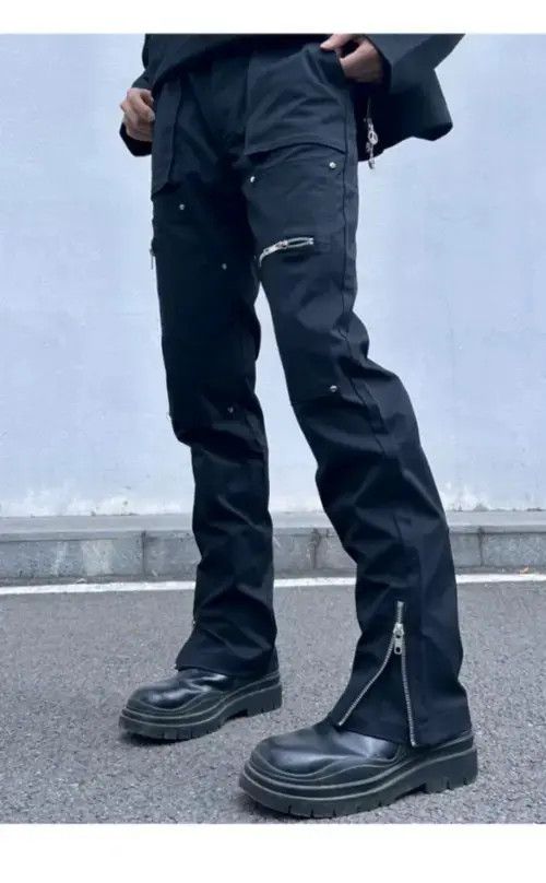 punk zipper carpenter utility flared pants