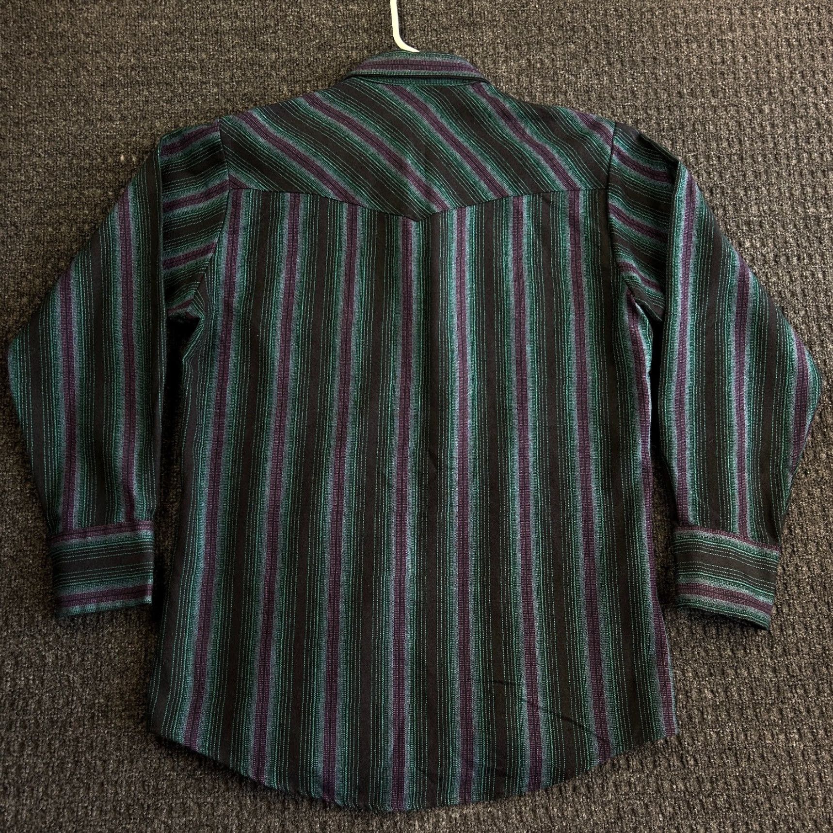 Armani VINTAGE Karman Button-Up Shirt Western Long Sleeve 16-34 Purple Stripes Black Acrylic Neck Collared Men 90s Western Southwestern Native Size US L / EU 52-54 / 3 - 2 Thumbnail