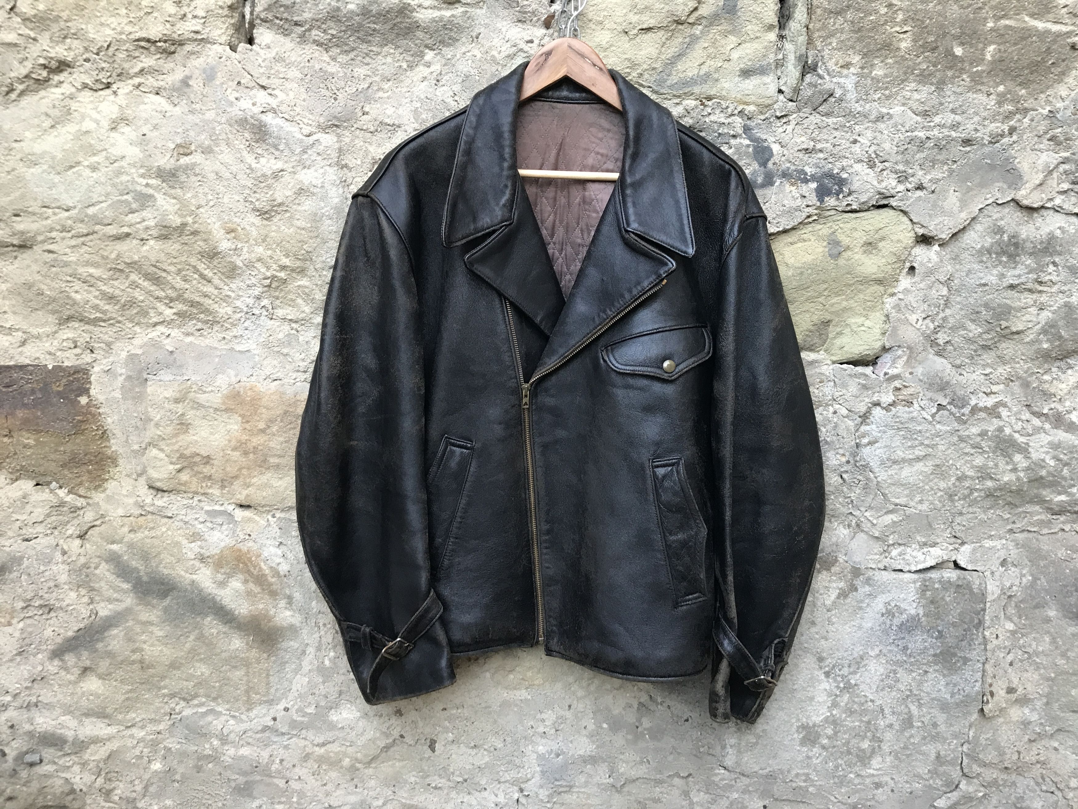 Rare Vintage 60s French Motorcycle Leather Biker Jacket
