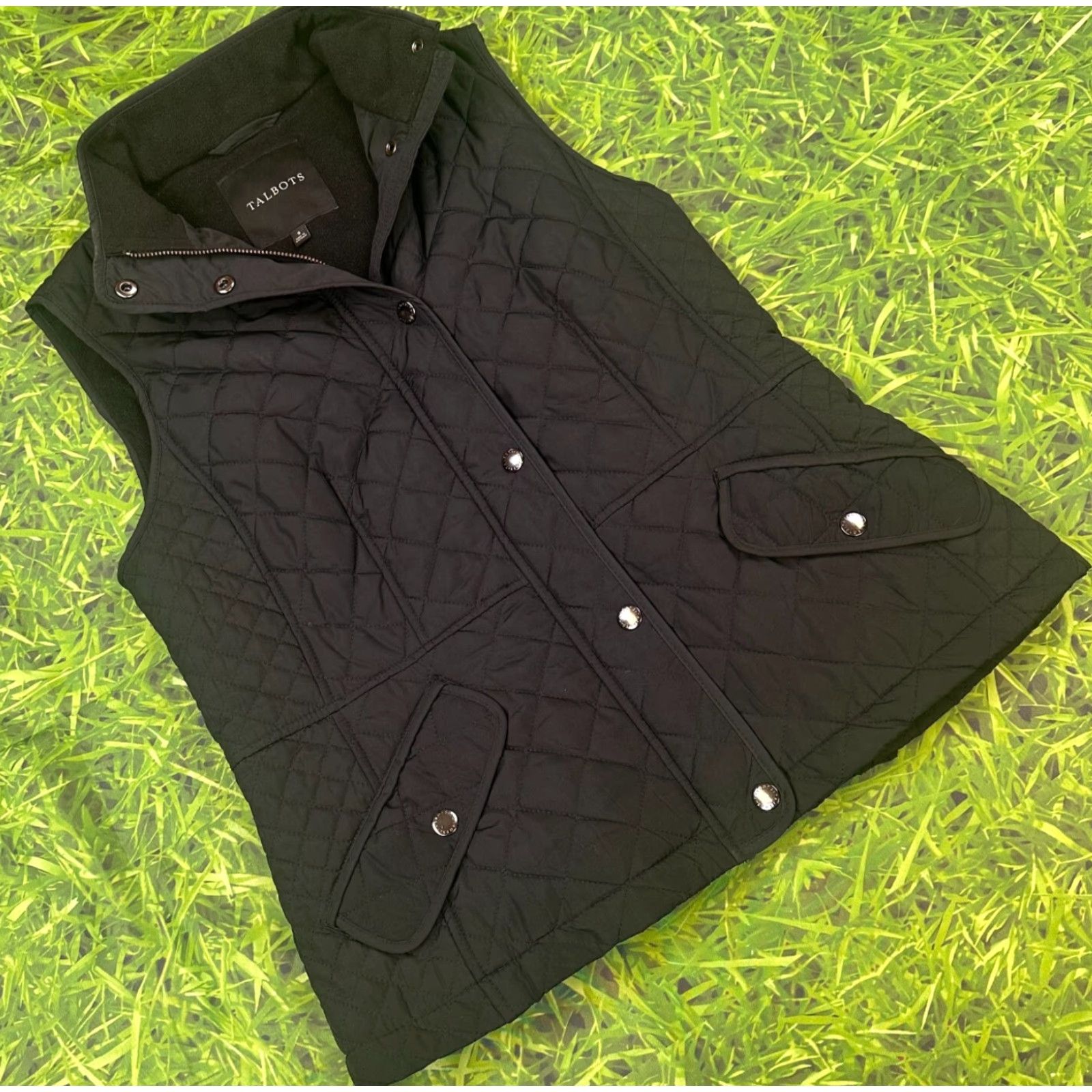 Talbots Talbots Womens Vest Full Zip Button Diamond Puffer Quilted Fleece Interior Argyle Diamond Black Small Regular Size S Size S / US 4 / IT 40 - 2 Thumbnail