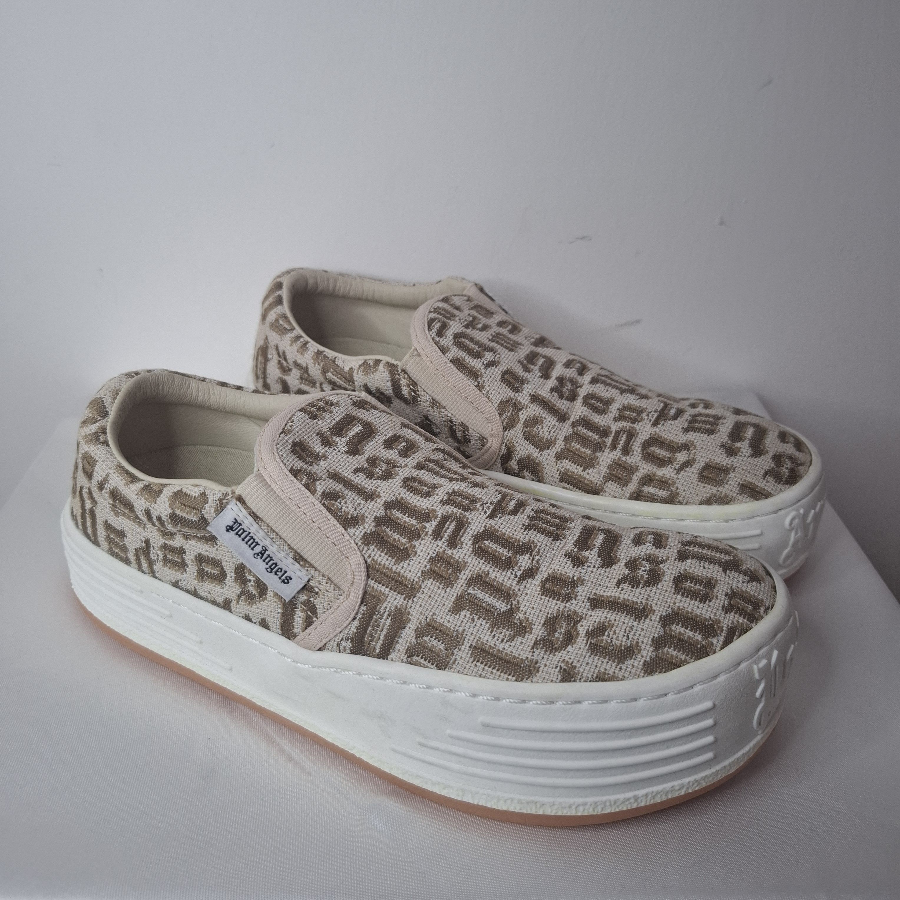 Palm Angels Beige & Brown Monogram Snow Slip Sneakers