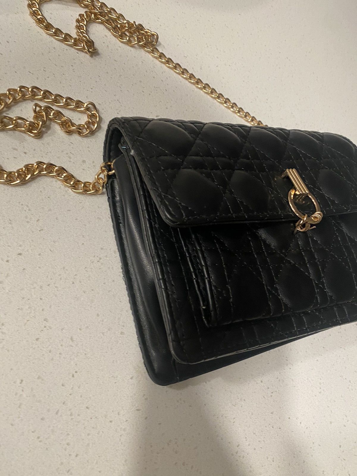 Other Designer Style Crossbody Bag - Black w/ Gold Woven Strap Size ONE SIZE - 4 Thumbnail