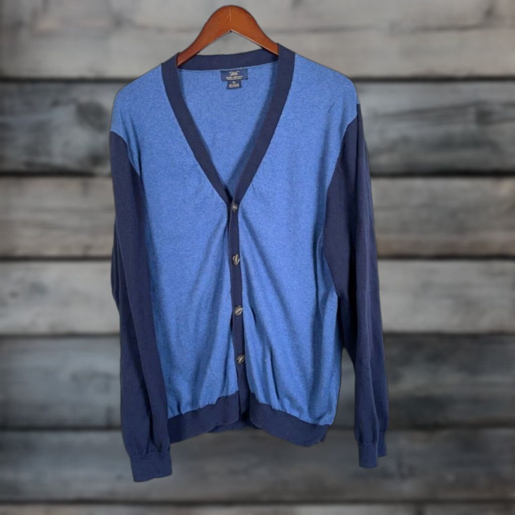 Brooks Brothers Brooks Brothers 346 Cardigan XL Blue Sweater Men Regular V-Neck Cashmere Cotton Knit Size US XL / EU 56 / 4 - 1 Thumbnail