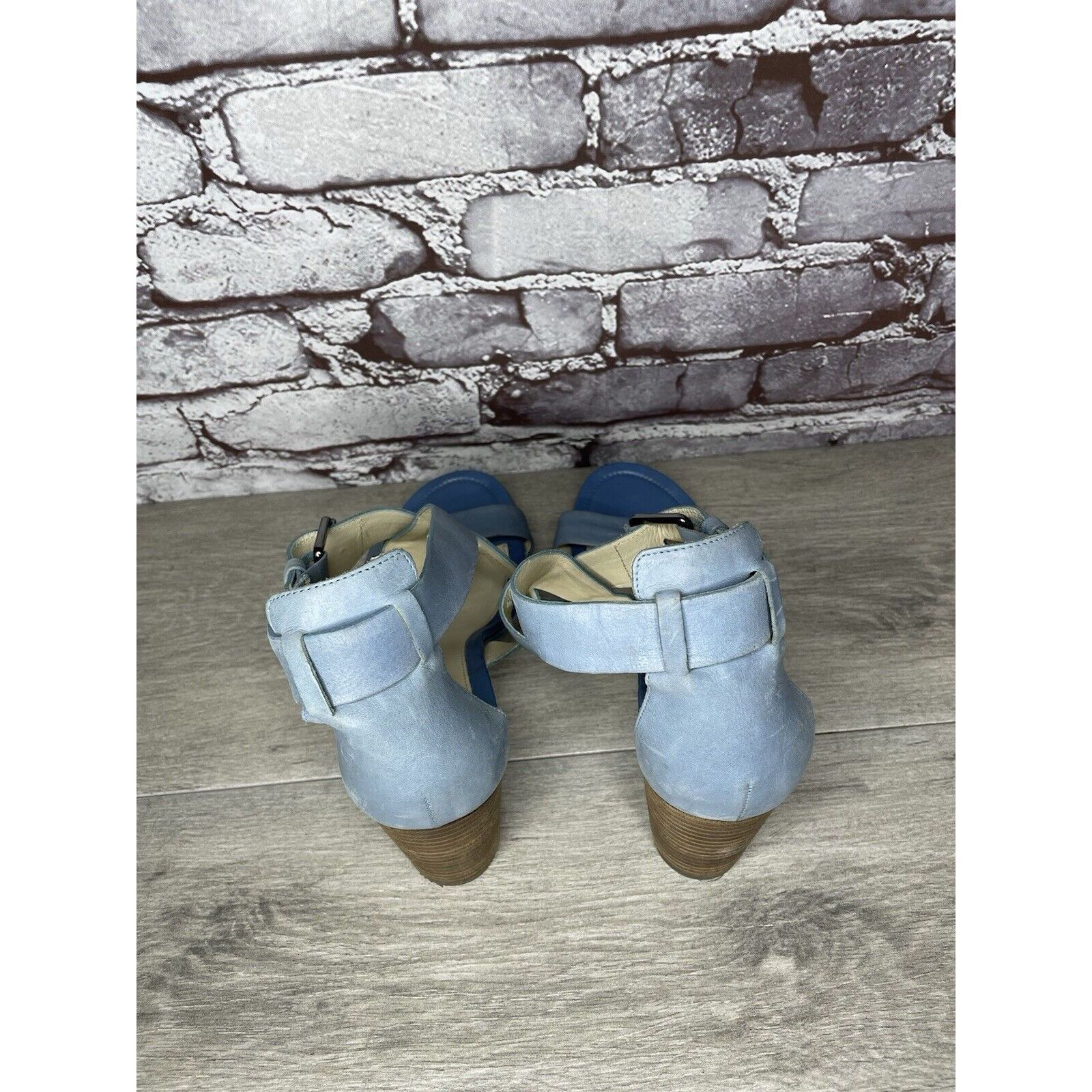 Ecco ECCO DANISH DESIGN Blue Leather Ankle Strappy Stacked Heel S Size US 9.5 / IT 39.5 - 7 Thumbnail