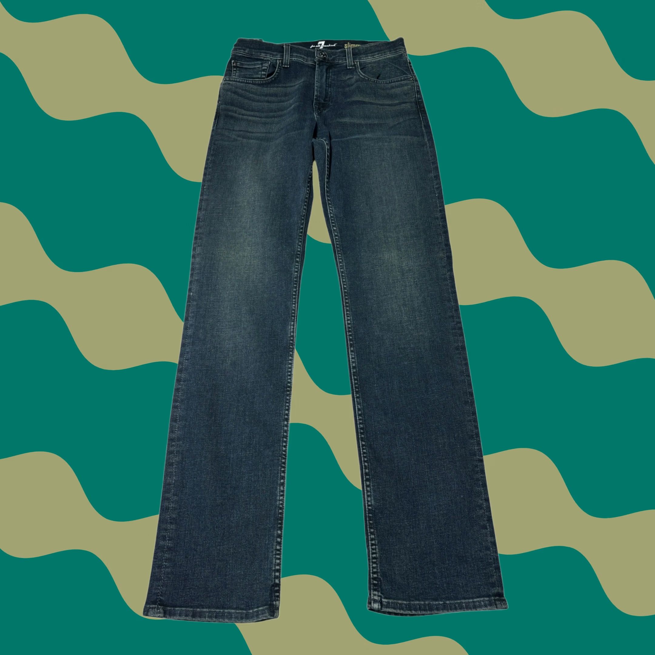 7 For All Mankind 7 For All Mankind Jeans Slimmy Slim Straight Dark Wash 30x32 Mens Blue Denim Cotton Blend 5-Pocket Stretch Size US 30 / EU 46 - 1 Thumbnail