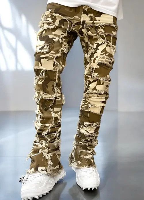 Jean Camo Stacked Distressed Denim Jeans Size US 28 / EU 44 - 2 Thumbnail