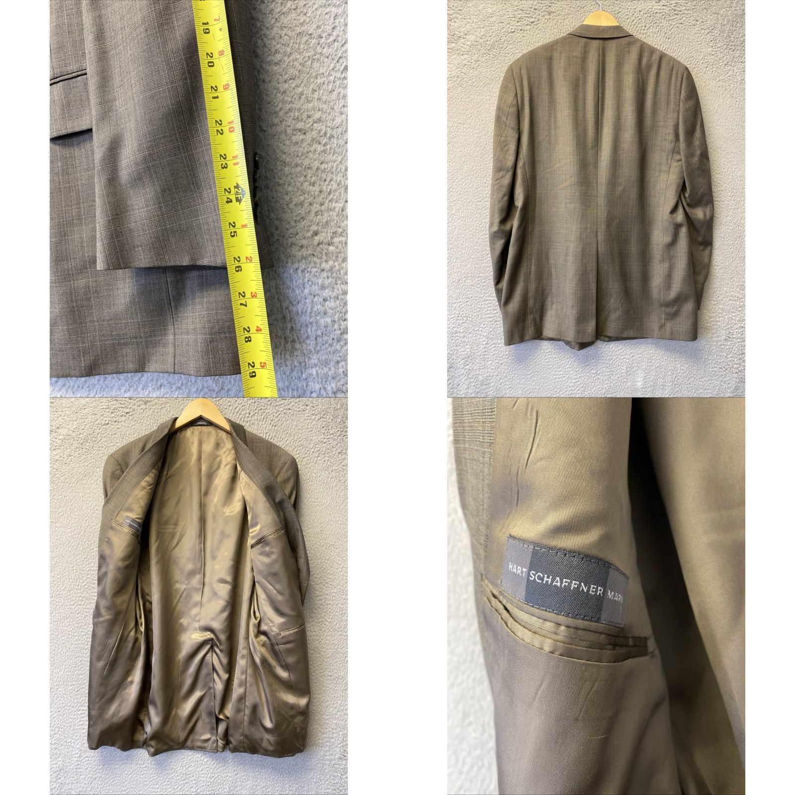 Hart Schaffner Marx VINTAGE Hart Schaffner Marx Blazer 44R Wool Gray Plaid Classic Designer Mens Size 44R - 8 Thumbnail