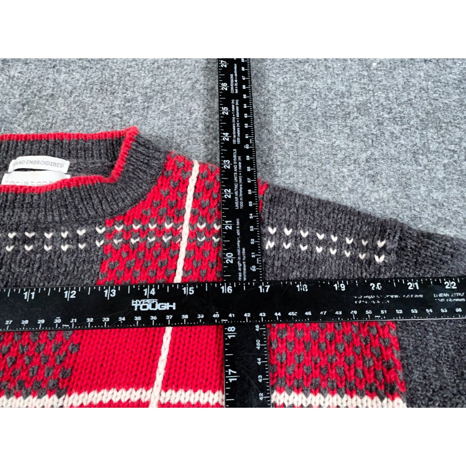 Vintage VINTAGE Christopher & Banks Sweater Women's Large Gray Red Plaid Hand Embroidered 90s Casual Knit Pullover Size L / US 10 / IT 46 - 5 Thumbnail