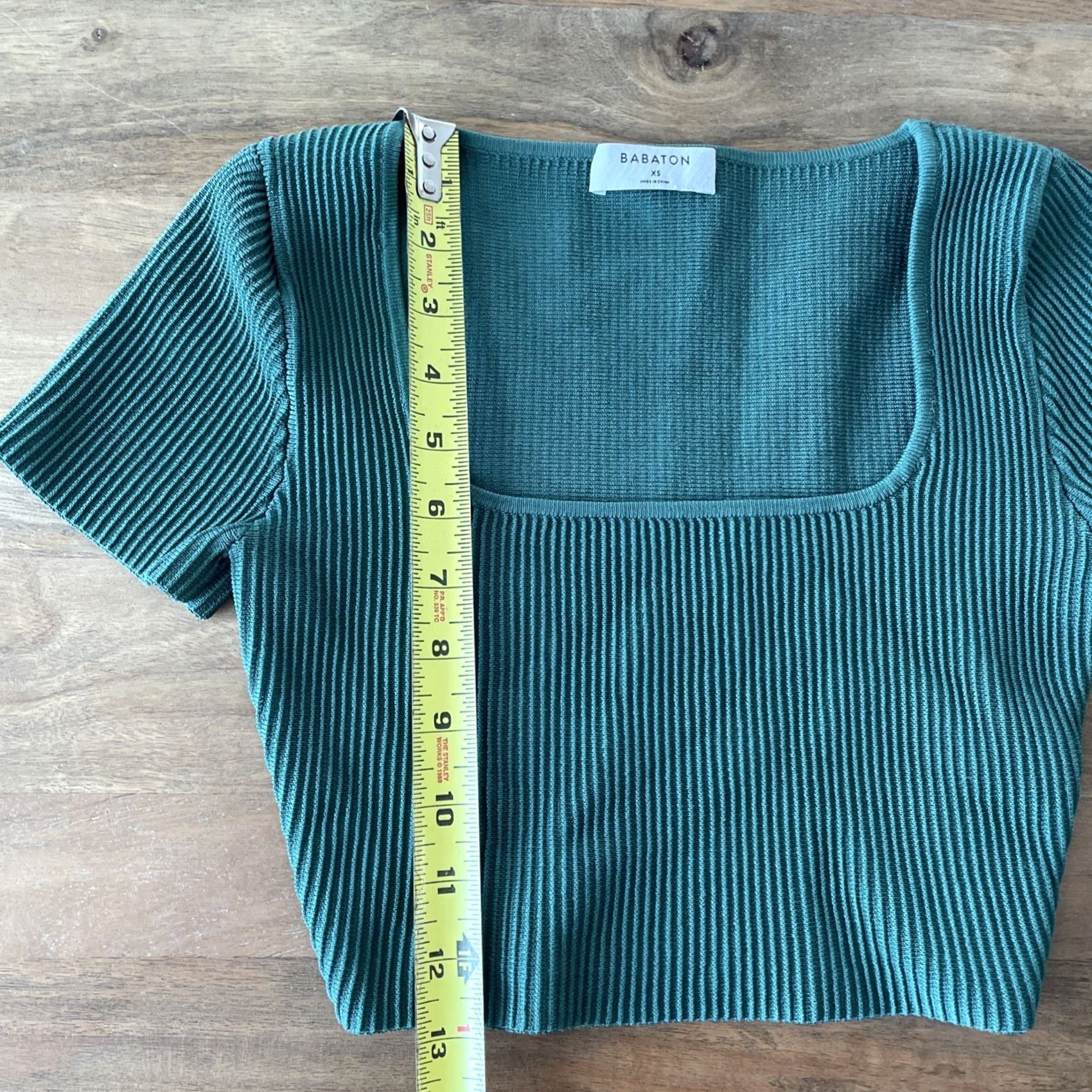 Vintage Babaton Crop Top Green XS Squareneck Ribbed Cap Sleeve Knit Adelaide Sculpt Knit Top Size XS / US 0-2 / IT 36-38 - 6 Thumbnail
