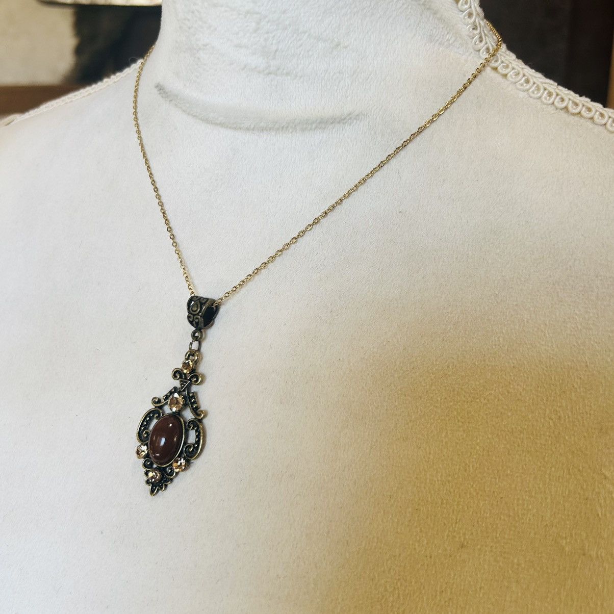 Vintage Vintage chocolate cabochon champagne stone necklace Size ONE SIZE - 4 Thumbnail