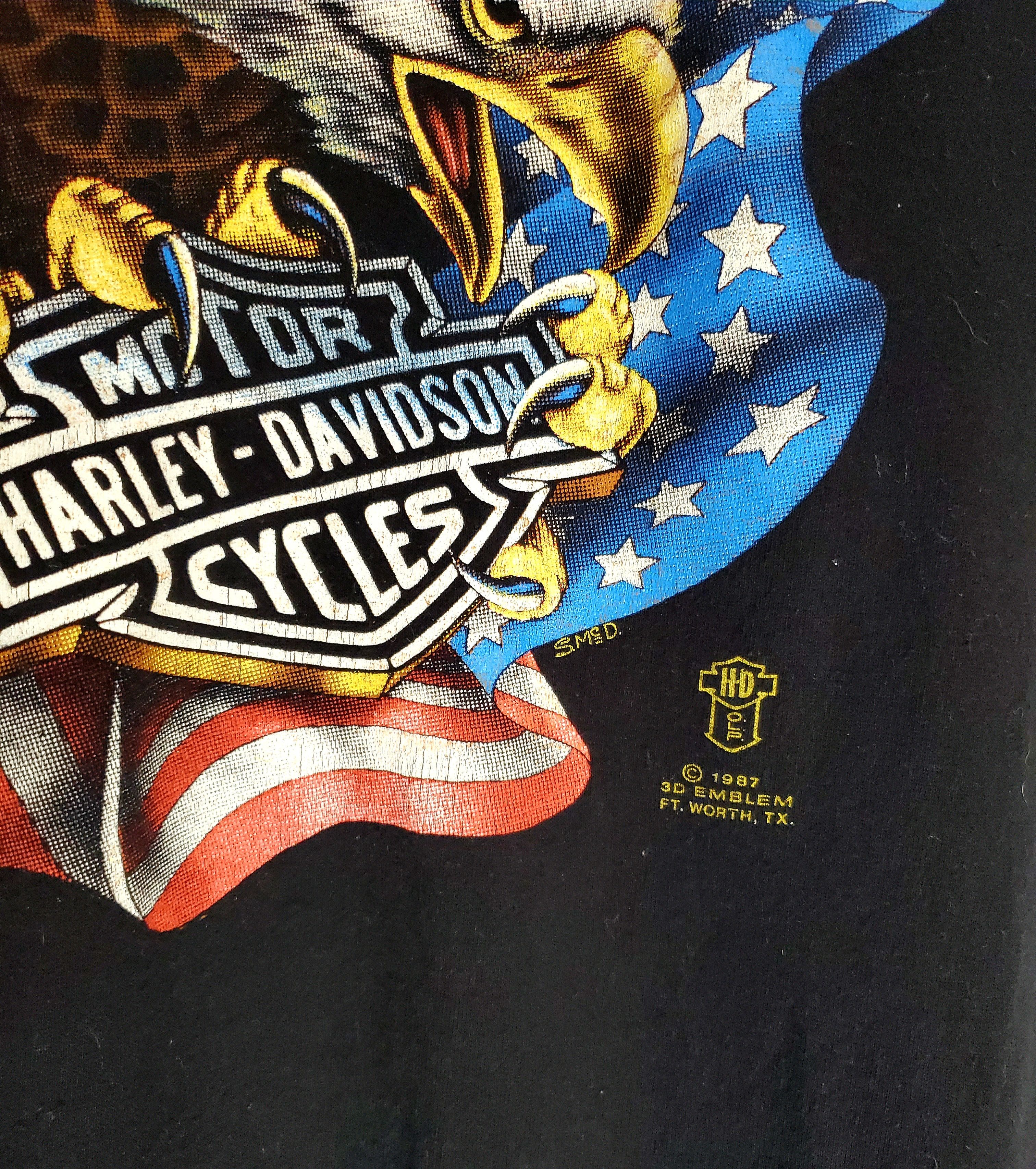 Harley Davidson × Vintage 80s Harley Davidson 3D Emblem American Eagle Black T Shirt L Size US L / EU 52-54 / 3 - 2 Thumbnail