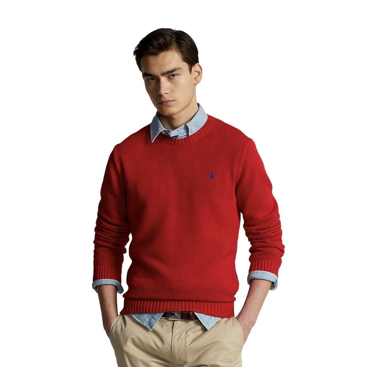 image of Polo Ralph Laurent Knit Jumper Crewneck Sweater Size Medium in Red, Men's