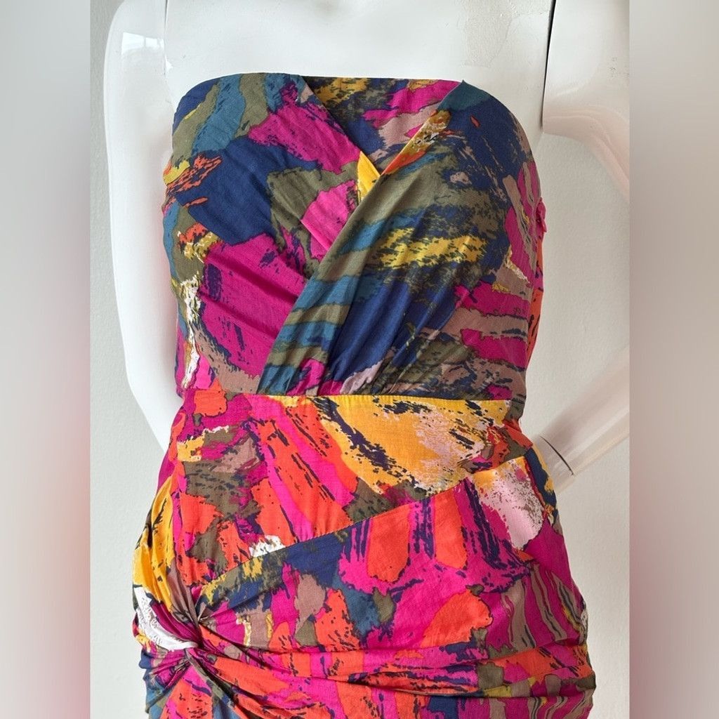 Diane von Furstenberg DVF Strapless Cotton Dress Bright Abstract Print Mini Dress Size S / US 4 / IT 40 - 4 Thumbnail