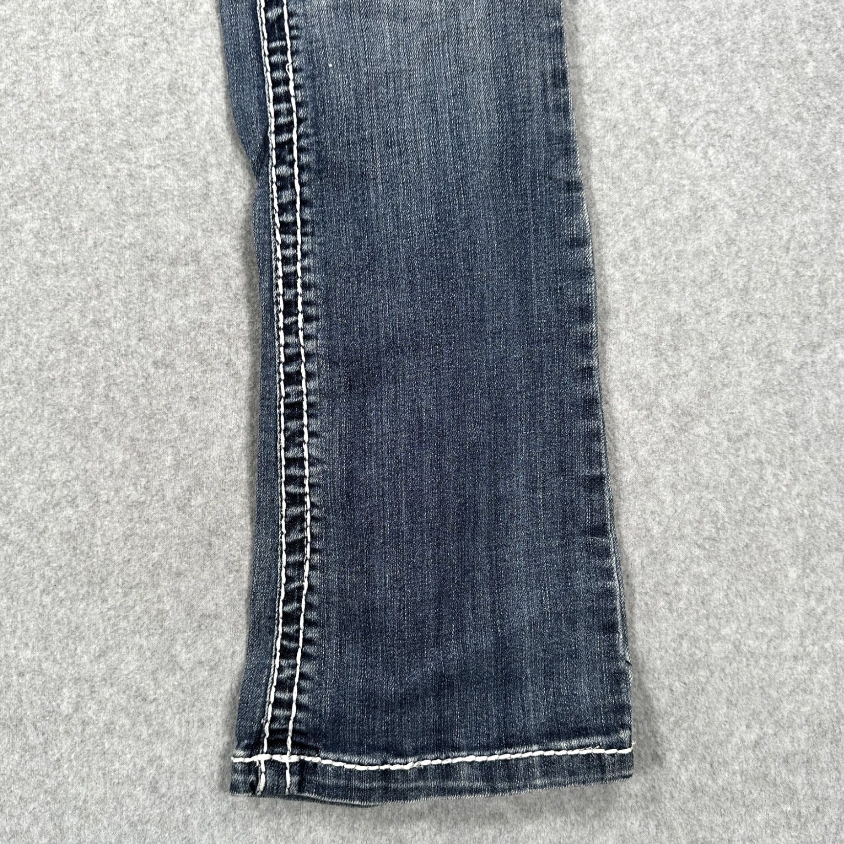 Vintage Miss Chic Jeans Womens 5 Blue Bootcut Denim Pants Distressed Crystal Studded Rhinestone Pockets Y2K Size 27" / US 4 / IT 40 - 6 Thumbnail