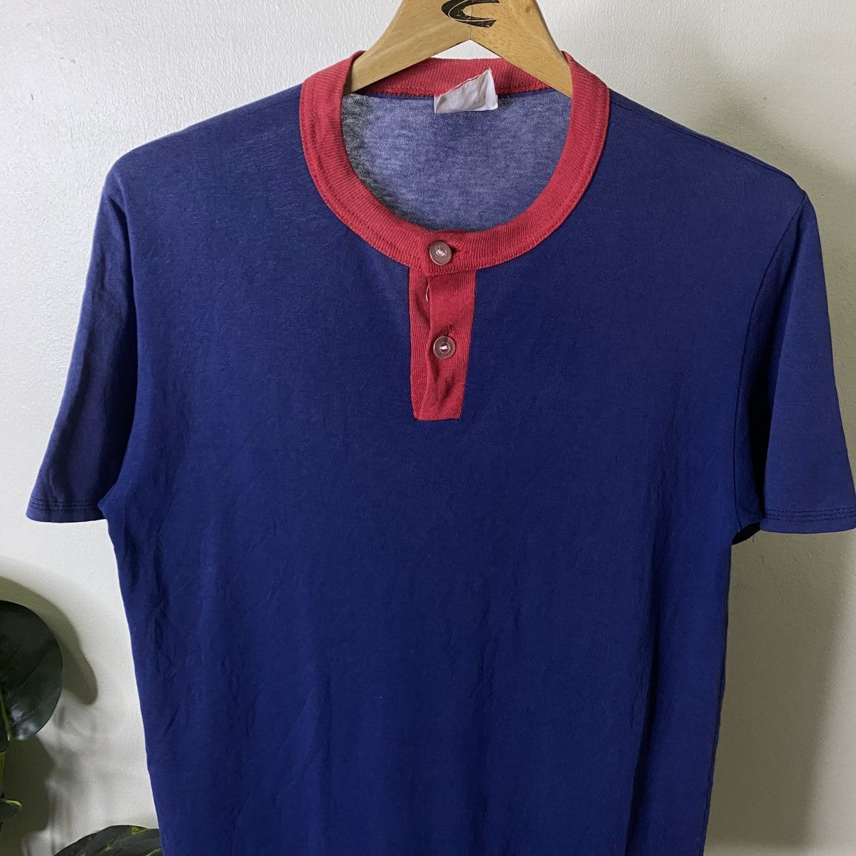 Vintage 1980s Quarter Button Blank T Shirt Size US M / EU 48-50 / 2 - 2 Thumbnail