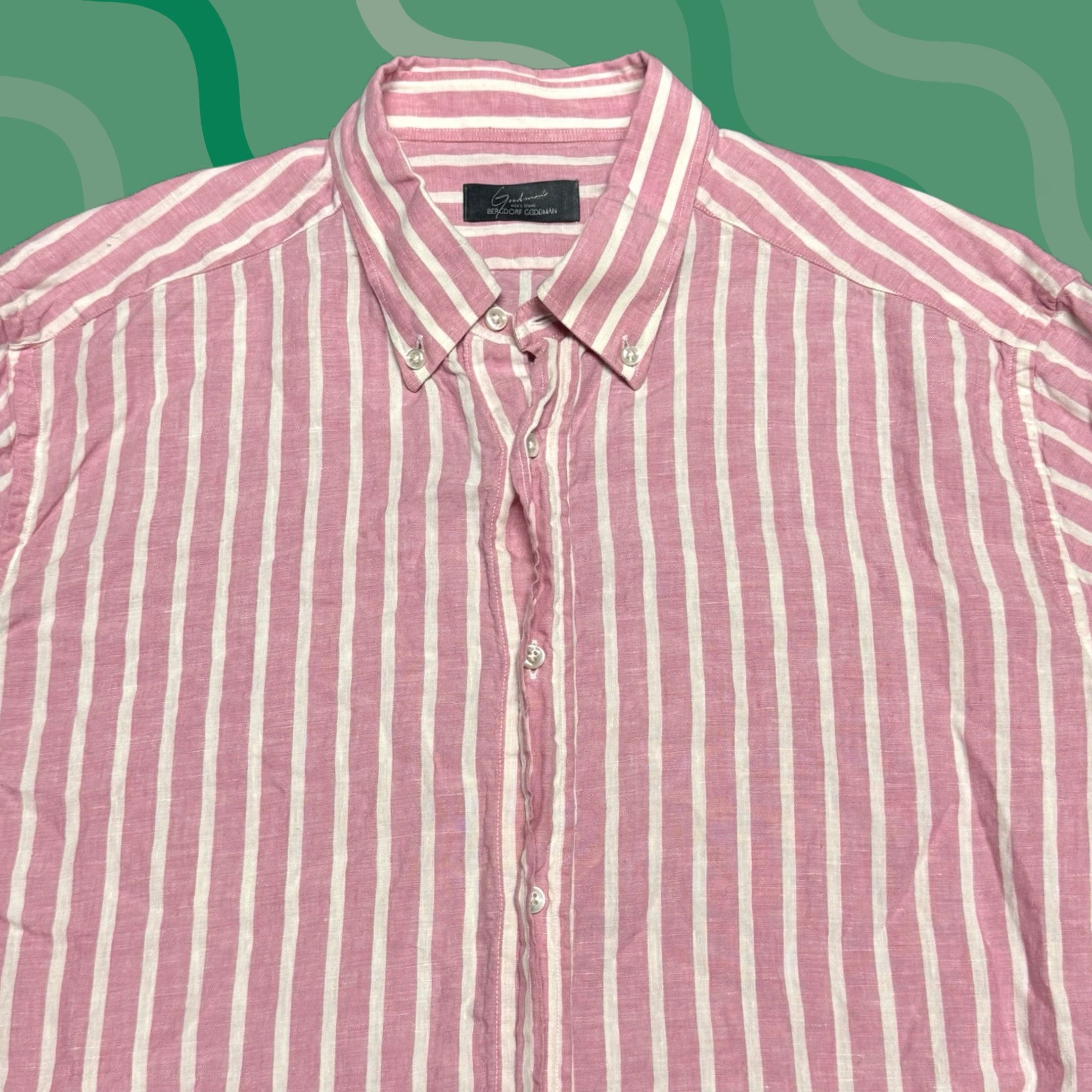 Bergdorf Goodman BERGDORF GOODMAN Shirt Mens 2XL Pink White Striped 100% Linen Italy Lightweight Vintage: No Size US XXL / EU 58 / 5 - 1 Thumbnail