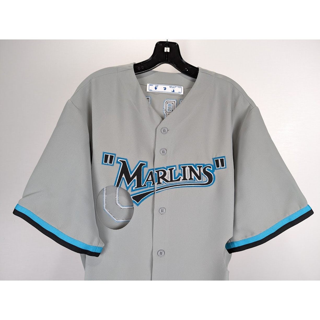 Off-White o1rshd1 MLB-Miami Marlin Cheese Shirt in Grey/Black/Blue Size US M / EU 48-50 / 2 - 6 Thumbnail