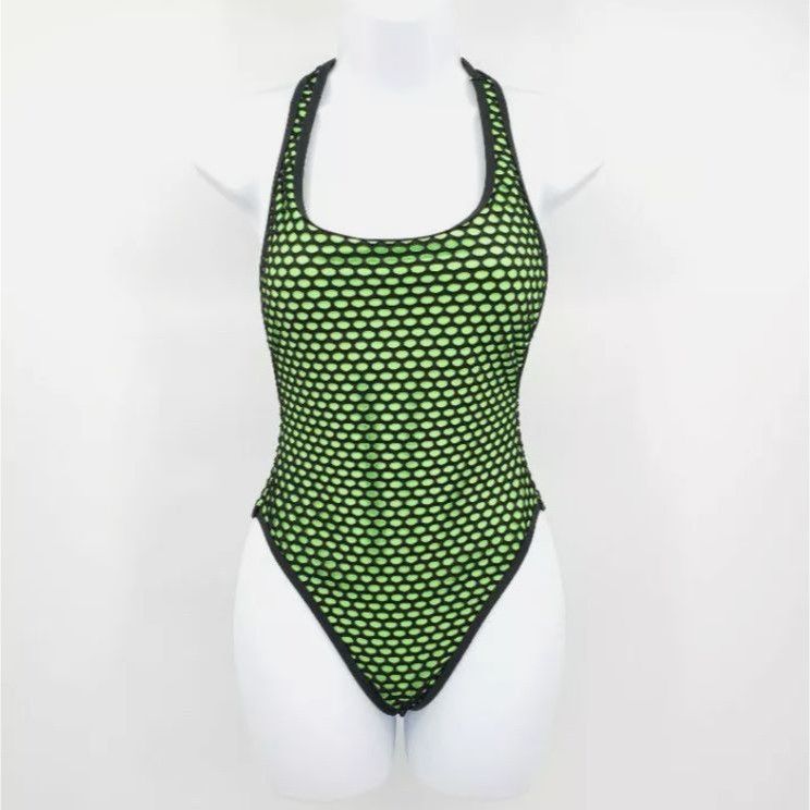 Other Juniors Neon Lime High Leg Mesh One Piece Swimsuit With Race Size ONE SIZE - 1 Thumbnail