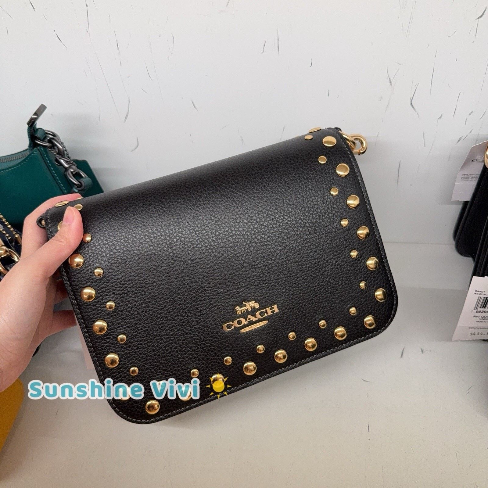Coach NWT Coach Quinn Leather Handbag Rivets Crossbody Gold/Black Size ONE SIZE - 1 Thumbnail