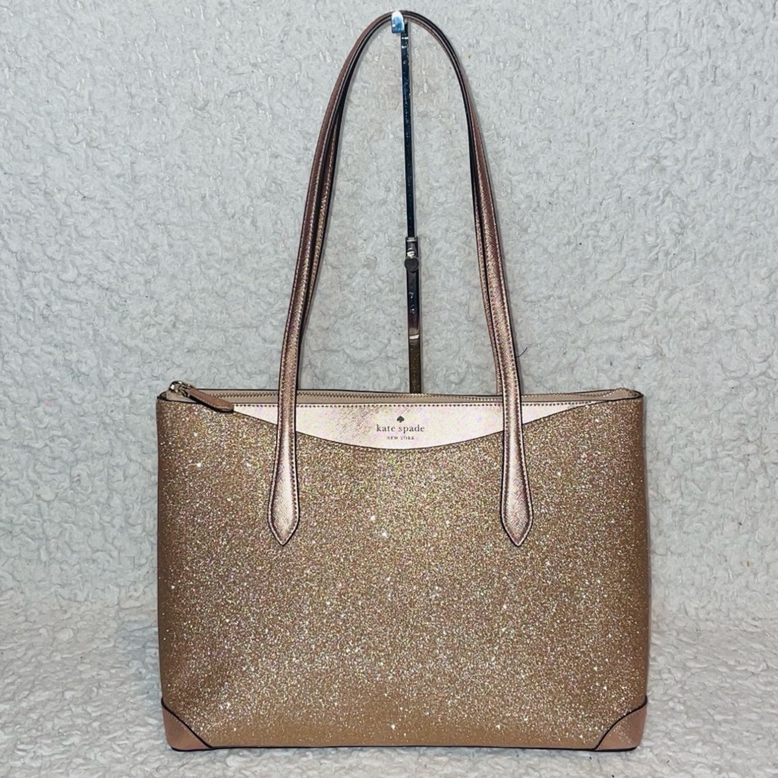 Kate Spade Kate Spade Rose Gold Glitter Zip Tote Bag Size ONE SIZE - 1 Thumbnail