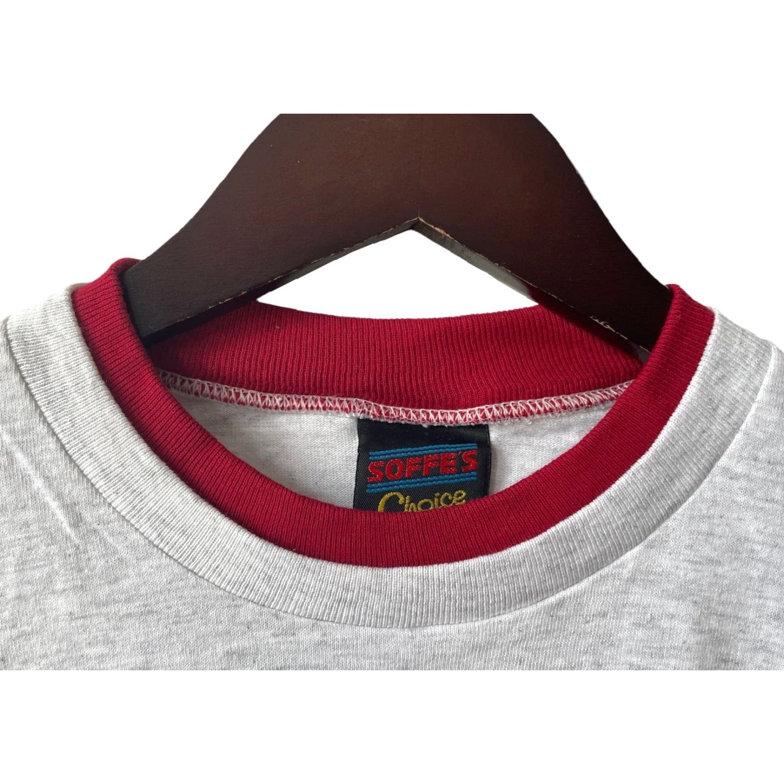 Soffe VINTAGE Soffe Crewneck T-Shirt Mens L Oversized Ash Grey Plaid Trim Red Collar Trim USA 90s Deadstock NWOT 100% Cotton NOS Size US L / EU 52-54 / 3 - 2 Thumbnail