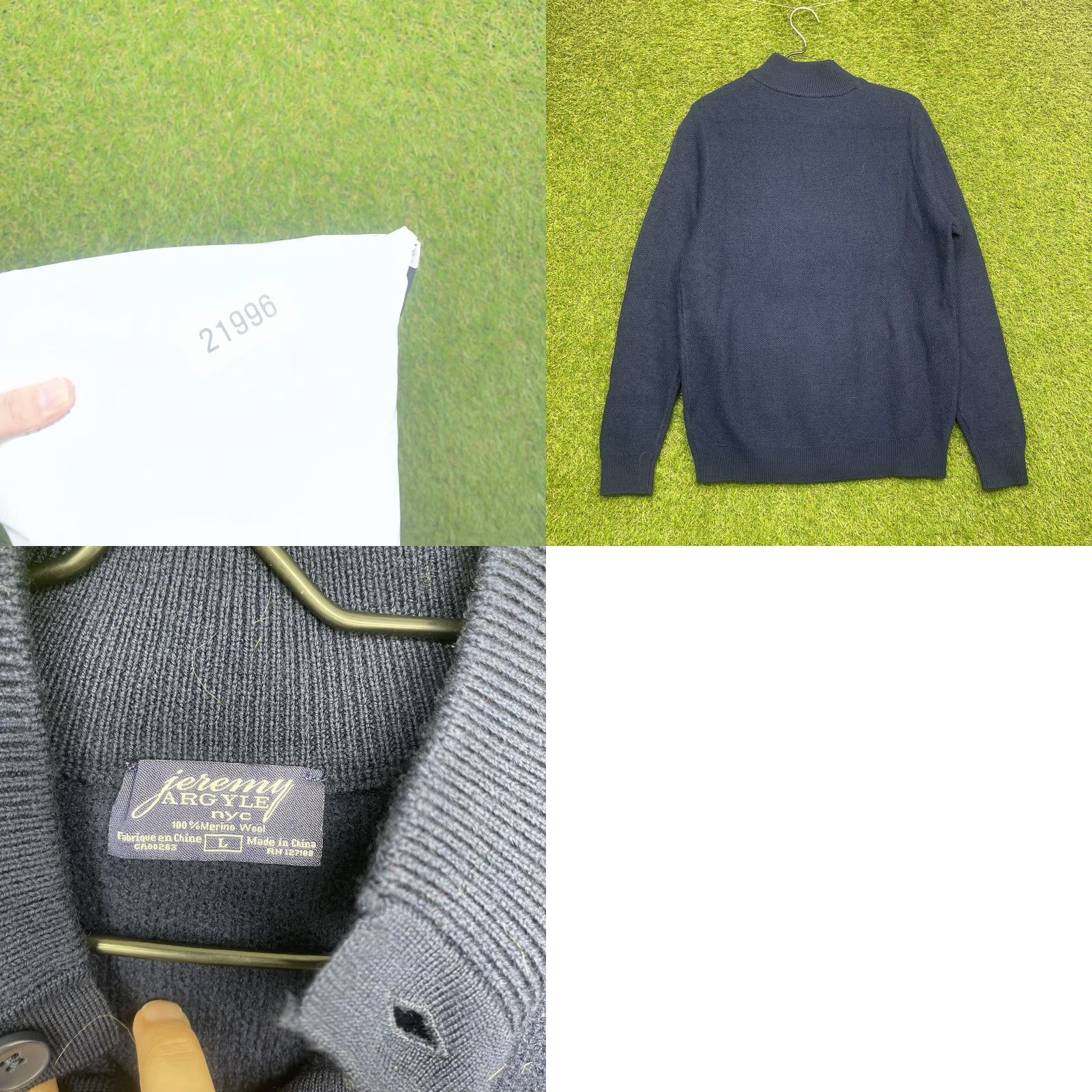 Vintage VINTAGE Jeremy Argyle Merino Wool Sweater Mens Large Knit Mockneck Blue Henley Size US L / EU 52-54 / 3 - 8 Thumbnail