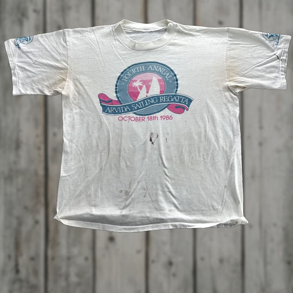 Panama Jack VINTAGE Panama Jack Sailing Shirt Mens Large White 1986 80s Arvida Regatta Tee Teal Pink Crewneck Short Sleeve Size US L / EU 52-54 / 3 - 1 Thumbnail