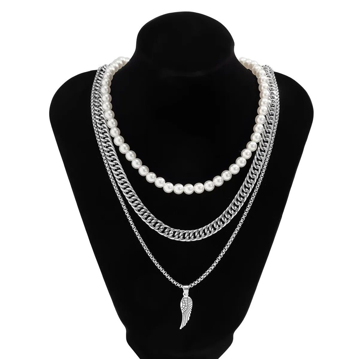 Jewelry 3pcs Pendant Necklaces Imitation-Pearl Cuban Thick Size ONE SIZE - 1 Thumbnail