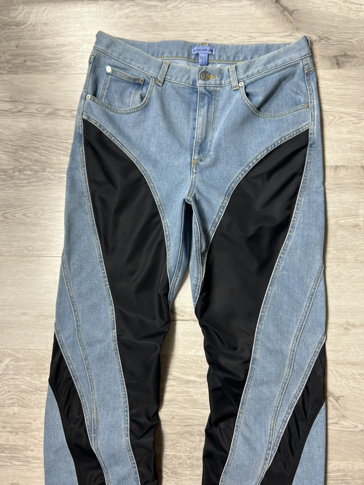 H&M × Mugler Thierry Mugler x HM Blue Spiral Panel Jeans Mens Denim Pants Size US 34 / EU 50 - 6 Thumbnail