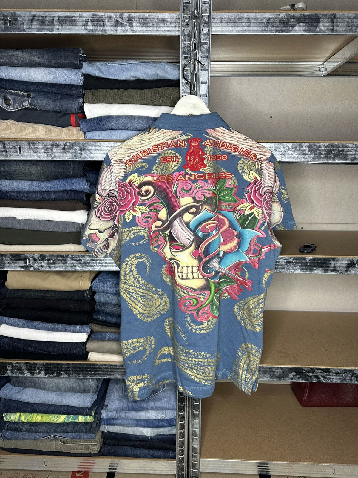 Christian Audigier Christian Audigier Graphic Polo Shirt Tattoo Skull Rose Size US M / EU 48-50 / 2 - 2 Thumbnail