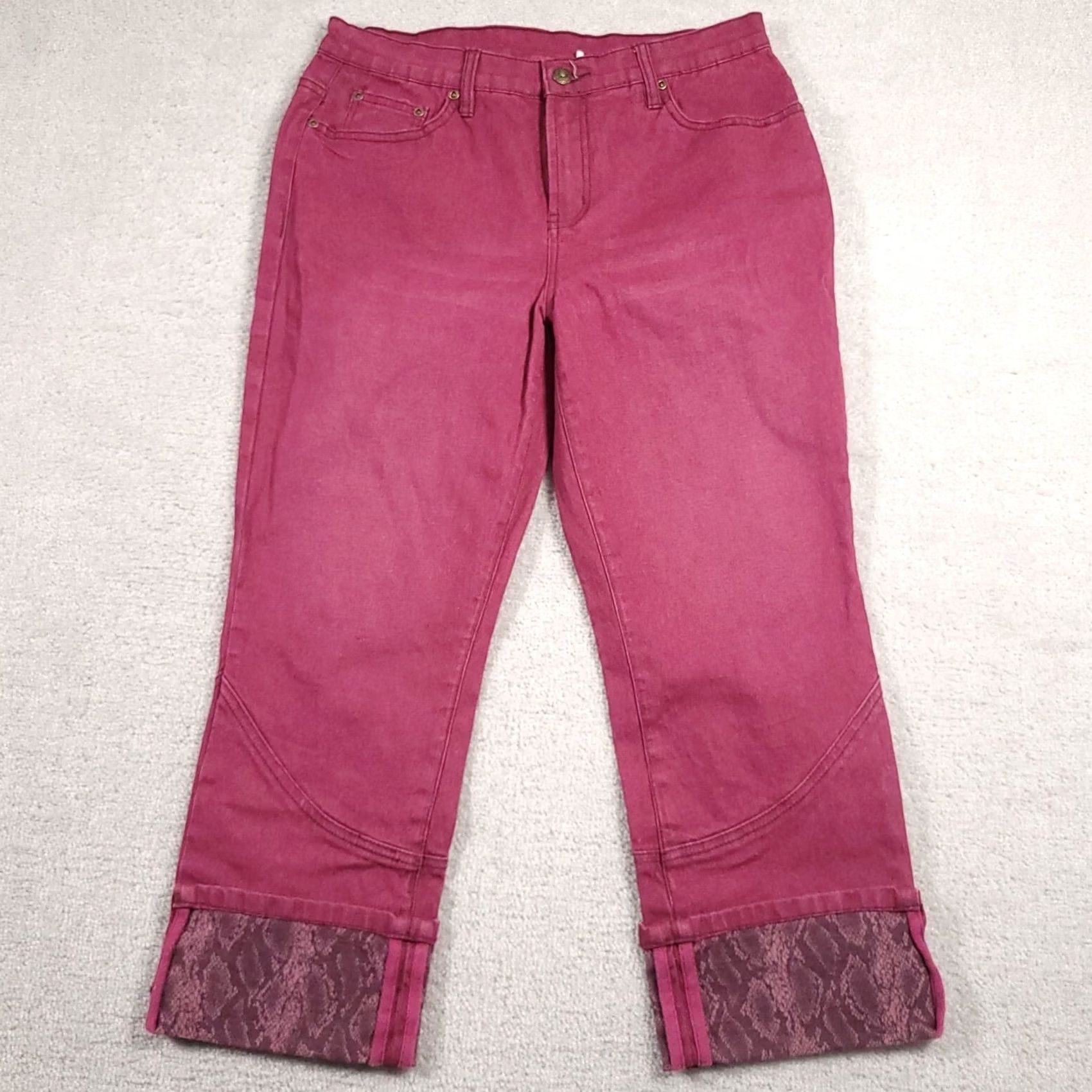Denime Diane Gilman DG2 Denim Capri Jeans Women's 10P Pink Cuffed Convertible Snake Jeans Capris Regular Petite Womens 10P Pink Snake Convertible Cuffed Size 32" / US 10 / IT 46 - 2 Thumbnail