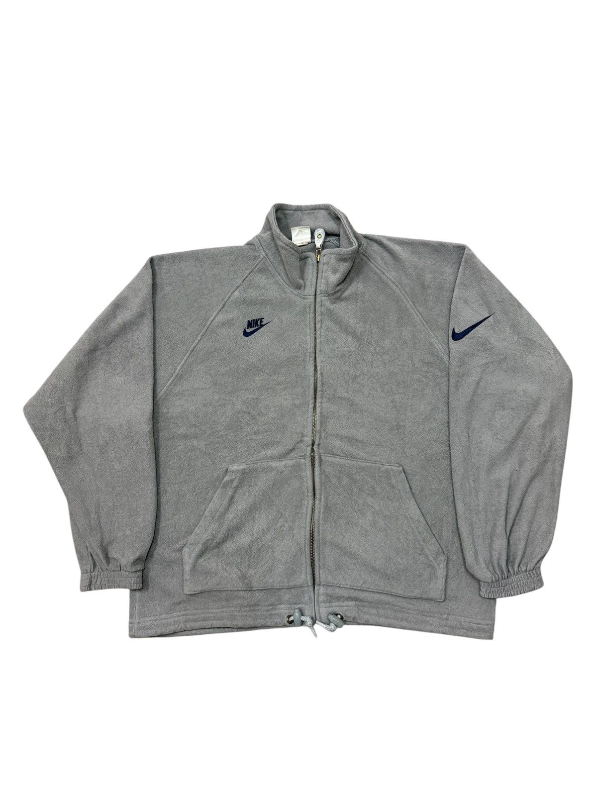 Nike × Vintage Vintage 90s Nike Swoosh Boxy Fleece Zip up Sweater Size US L / EU 52-54 / 3 - 1 Thumbnail