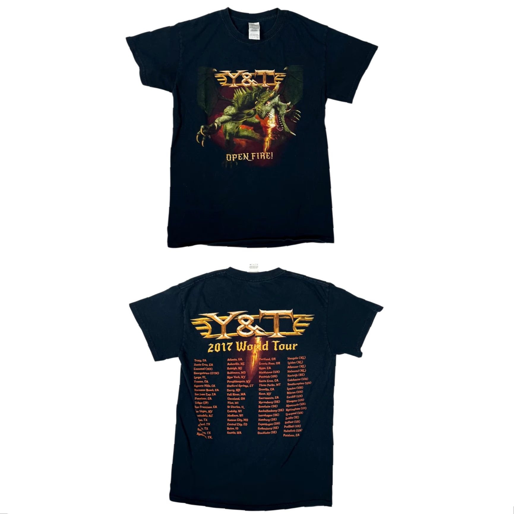 Gildan VINTAGE Y&T Band T-Shirt Mens Small Black Open Fire 2017 World Tour Dragon Graphic Size US S / EU 44-46 / 1 - 2 Thumbnail