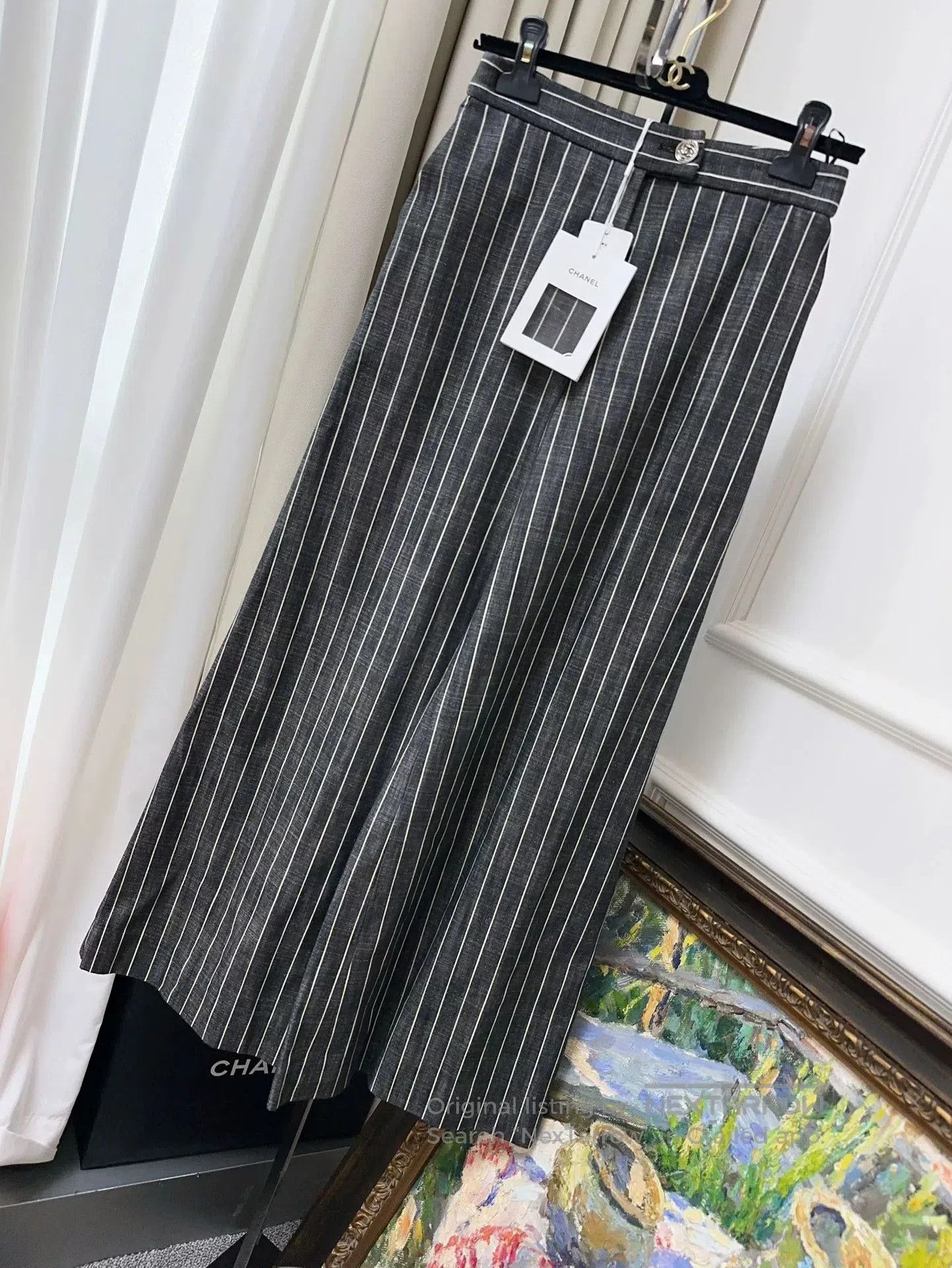 Chanel chanel gray white striped wide leg pants. Size US 34 / EU 50 - 1 Thumbnail