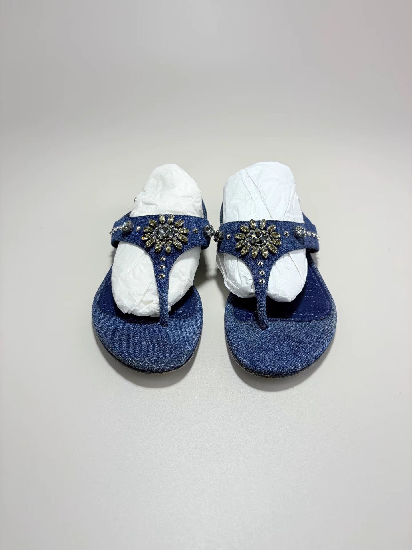 Miu Miu MIUMIU Denim Crystal Sandals K1 Size US 8.5 / IT 38.5 - 2 Thumbnail