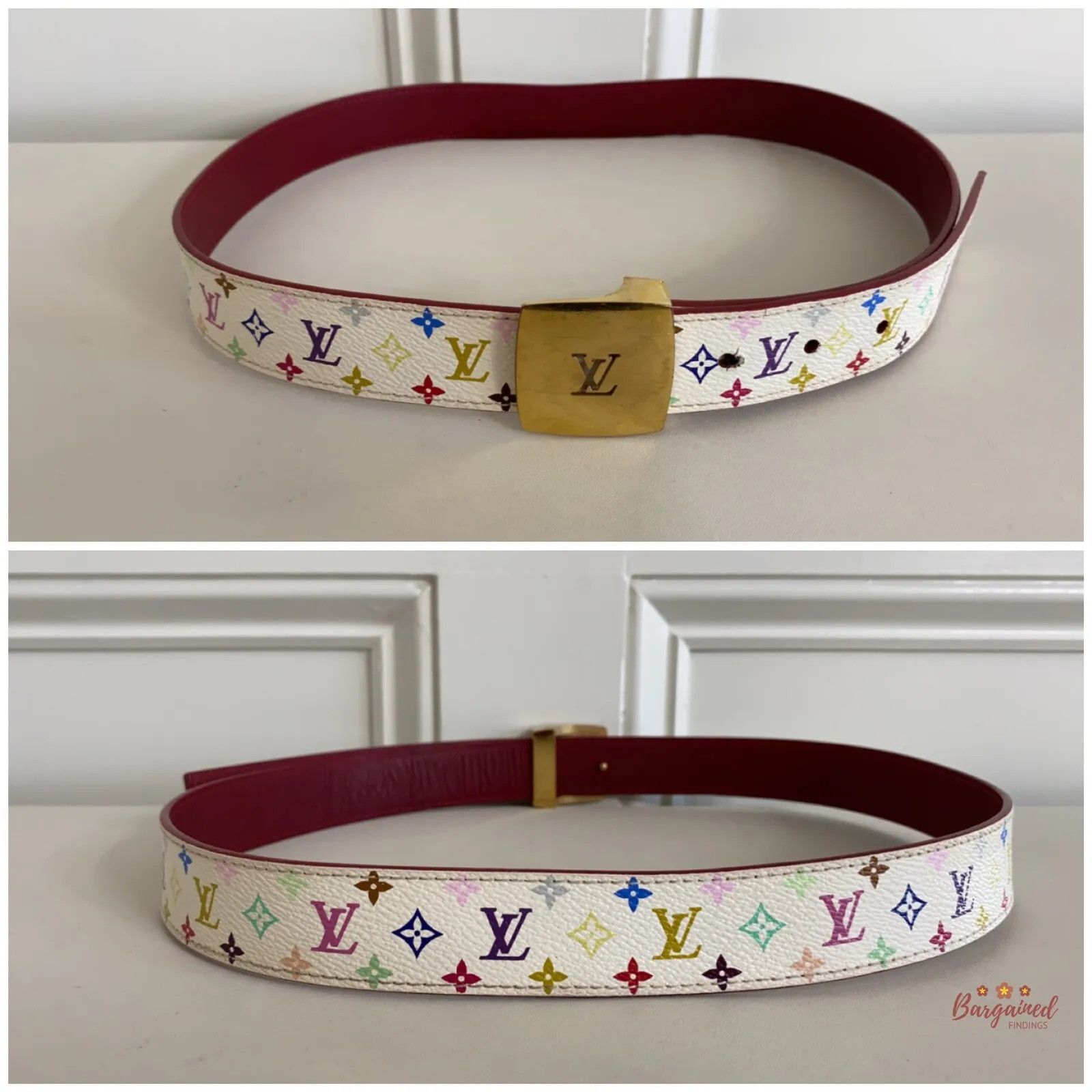 Louis Vuitton × Takashi Murakami Louis Vuitton White Monogram Multicolor LV Reversible Belt Size 30 - 3 Thumbnail