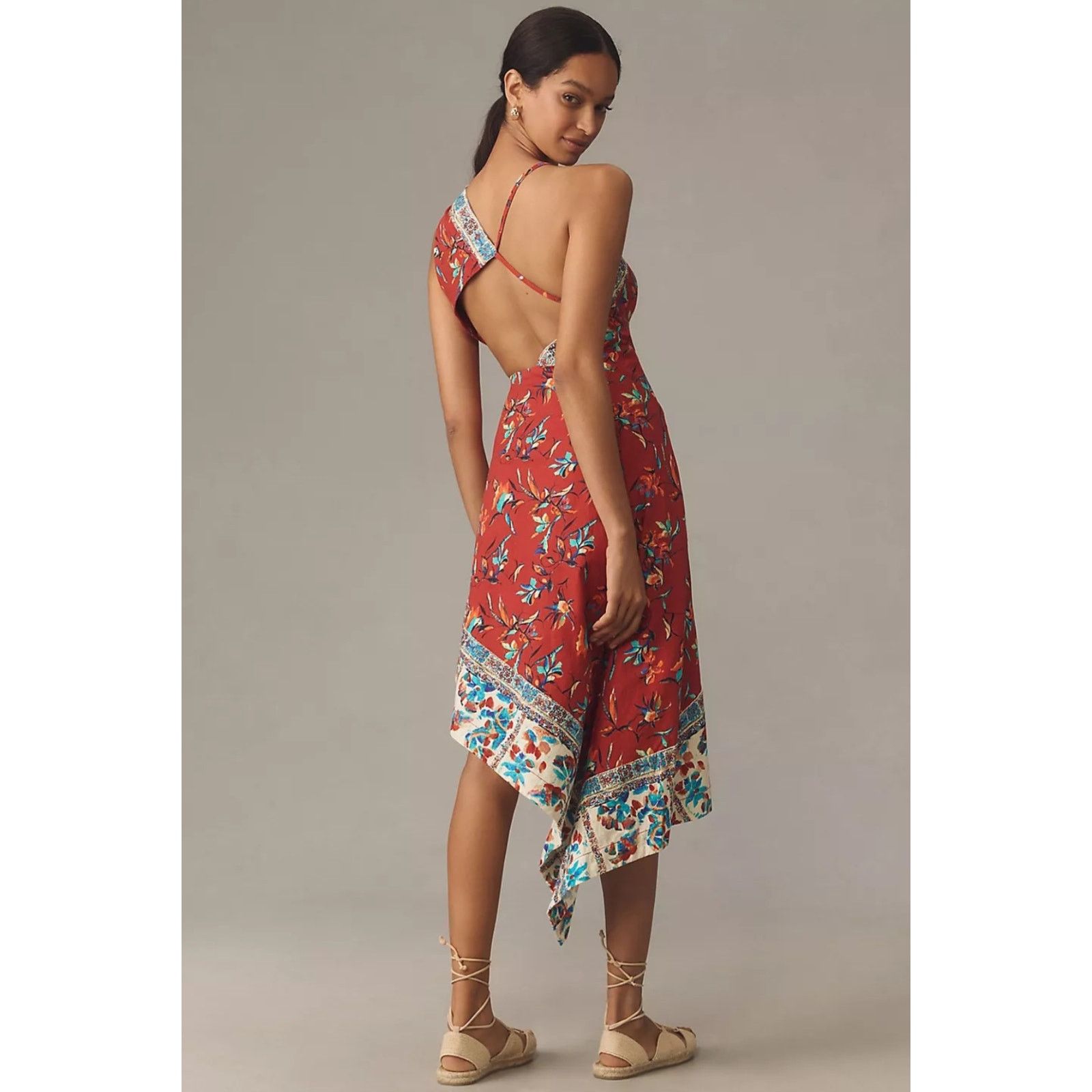 Anthropologie NWT Asymmetrical Open-Back Linen Midi Dress $178 SZ 14 Size XL / US 12-14 / IT 48-50 - 4 Thumbnail