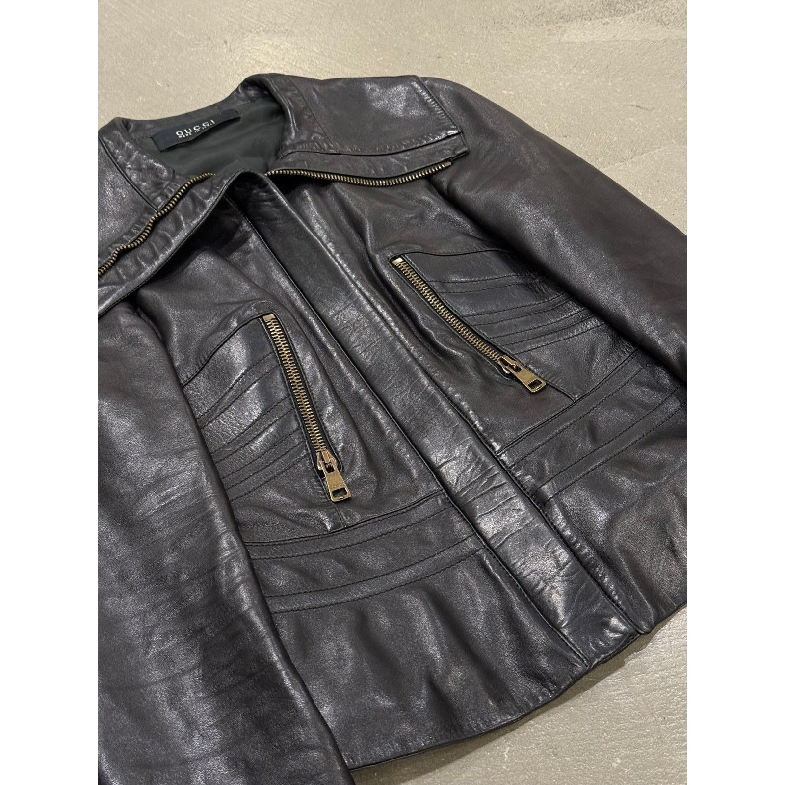 Gucci A/W2003 Gucci by tom Ford paneled moto leather jacket Size M / US 6-8 / IT 42-44 - 4 Thumbnail