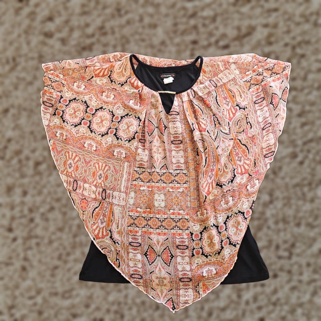 Vintage Cocomo Top Shirt Womens XL Orange Black Flowy Sheer Lined Casual Club Night Out Shirt Size XL / US 12-14 / IT 48-50 - 1 Thumbnail