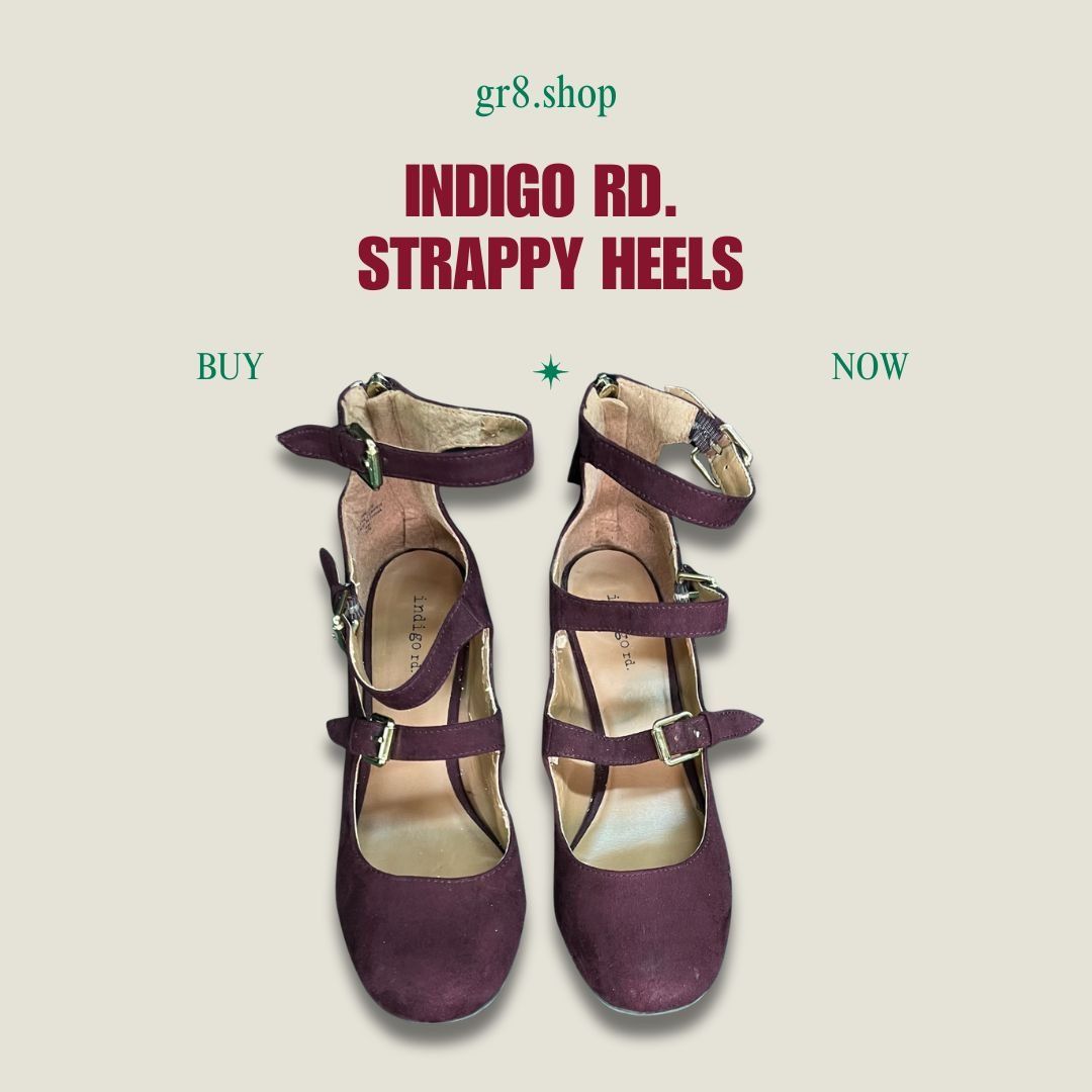 Other INDIGO Rd. Burgundy Strappy Suede Block Heels With Gold Buck Size US 8 / IT 38 - 1 Thumbnail