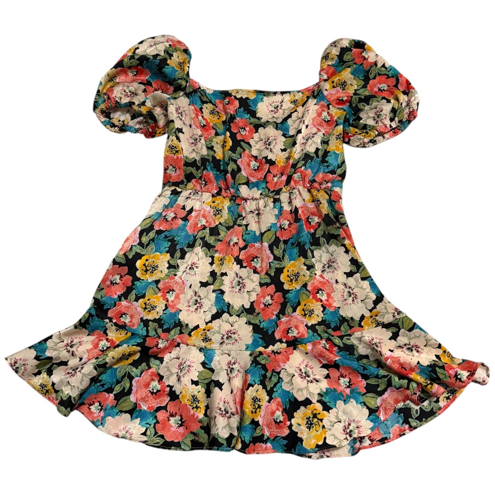 Zara Zara Mini Dress Floral Print Puff Sleeves Satin Size Medium Size M / US 6-8 / IT 42-44 - 2 Thumbnail