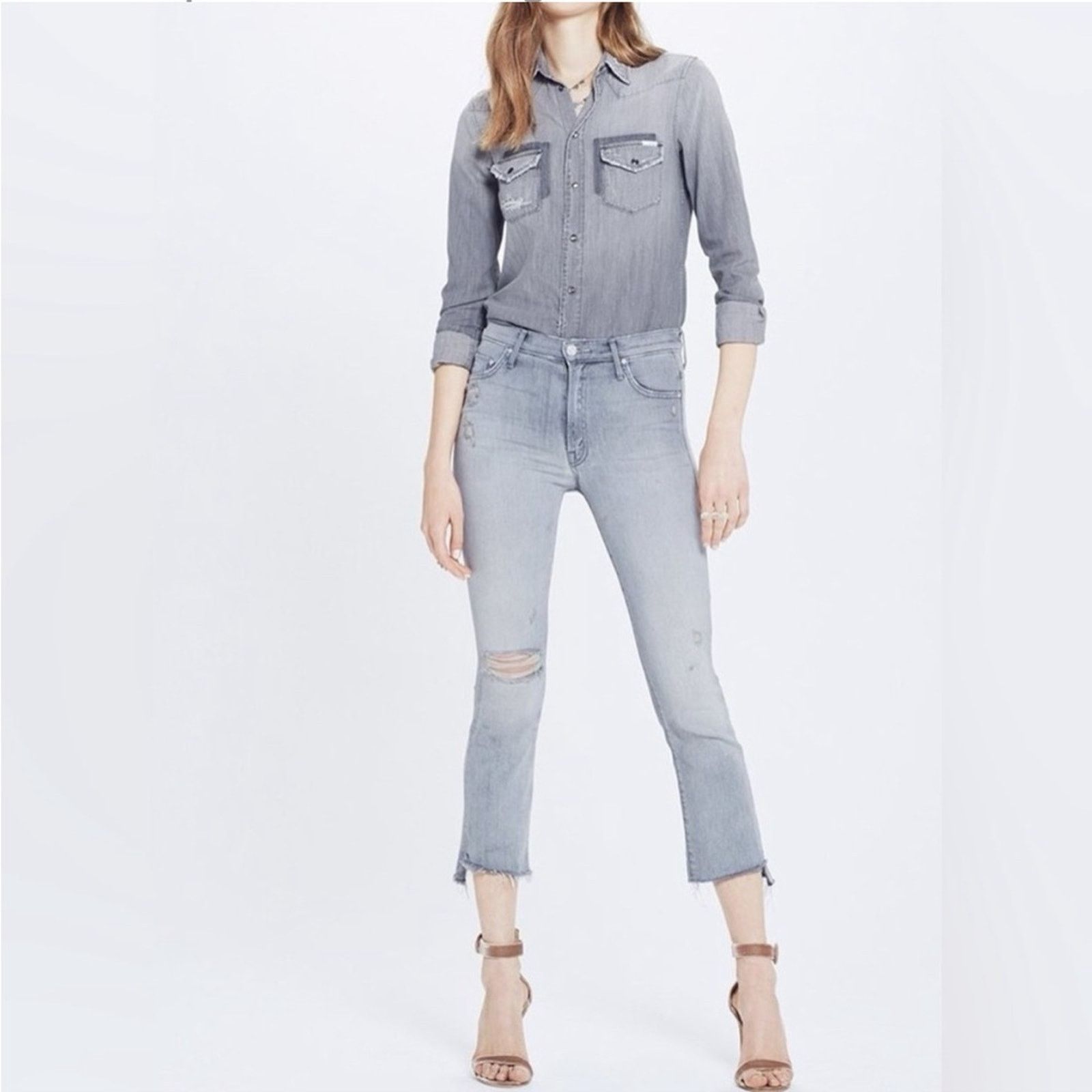 MOTHER Mother Insider Crop Step Fray Best Left Shadows Jeans Sz 24 Size 24" / US 00 / IT 34 - 2 Thumbnail