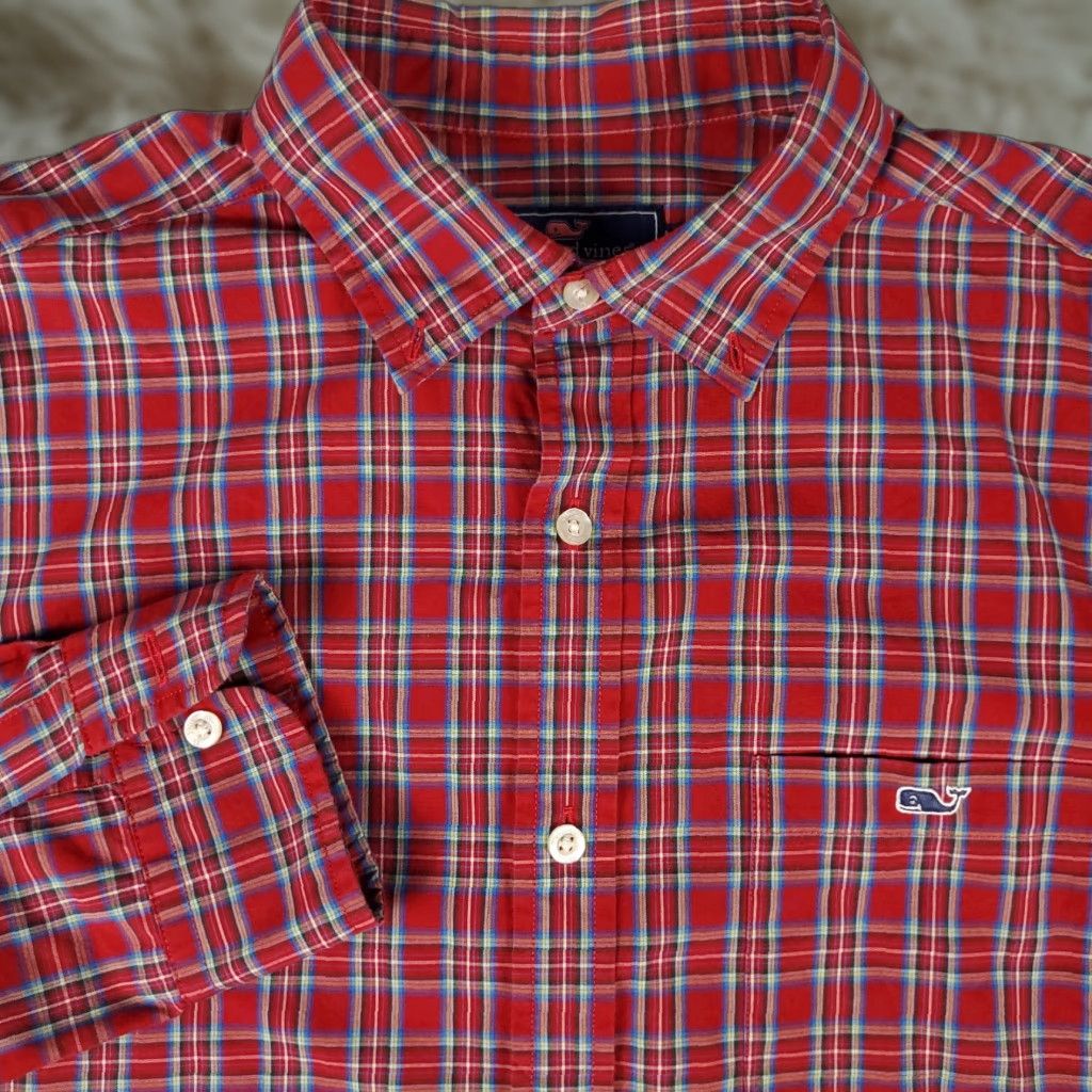 Vineyard Vines Vineyard Vines Shirt Adult Medium Red Plaid Button-Up Long Sleeve Cotton Mens Size US M / EU 48-50 / 2 - 1 Thumbnail