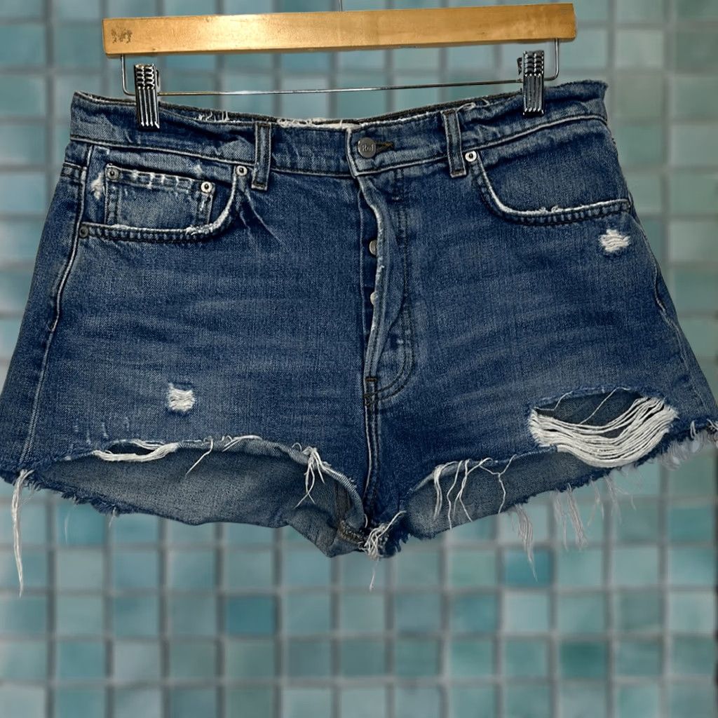 Reformation Reformation Distressed Cut Off Shorts size 30 Button Fly Womens Blue 30 Women Shorts Size 30" / US 8 / IT 44 - 1 Thumbnail