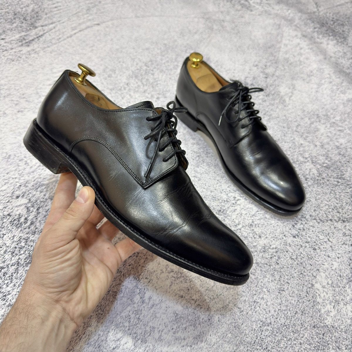 Handmade Prime Shoes Black Welted Leather Derbies US8.5 UK7.5 EU41.5 Size US 8.5 / EU 41-42 - 4 Thumbnail