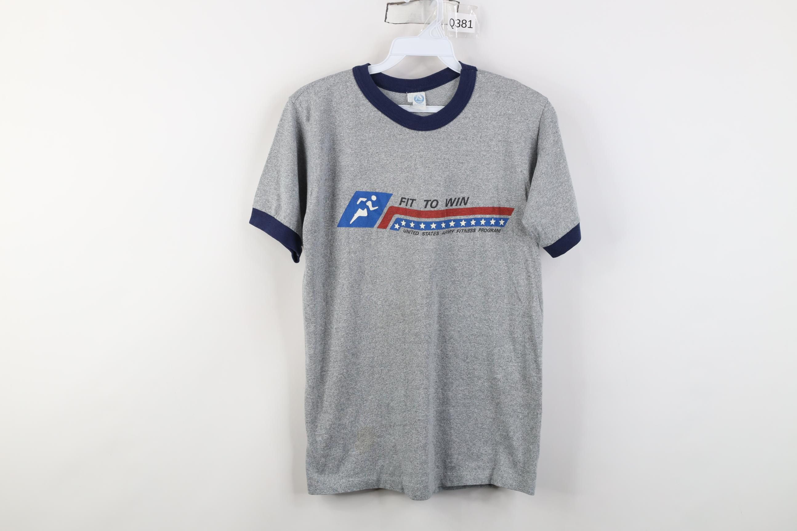Vintage Vintage 80s Win United States Army Ringer T-Shirt Gray USA Size US M / EU 48-50 / 2 - 1 Thumbnail